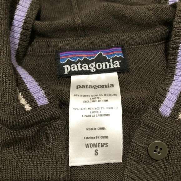 Patagonia Fitted Wool Brown Hooded Button Sweater Size Small - Picture 3 of 8